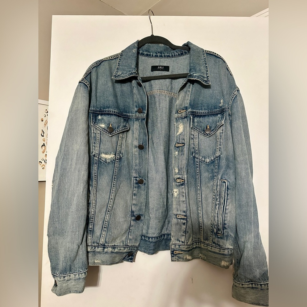 Able distressed denim jacket. Smoke-free home. XL fits like a Large.